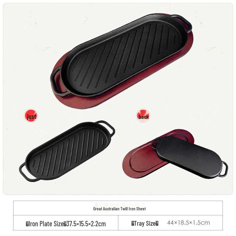 Cast Iron Rectangular Teppanyaki Barbecue Plate for Steak, Fish, and More