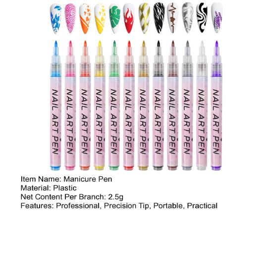 Набор ручек для нейл-арта 12 цветов, гелевая ручка-лайнер для рисования, водостойкая, быстросохнущая, DIY маркер для ногтей, гелевый карандаш для граффити и точек для дома и салона