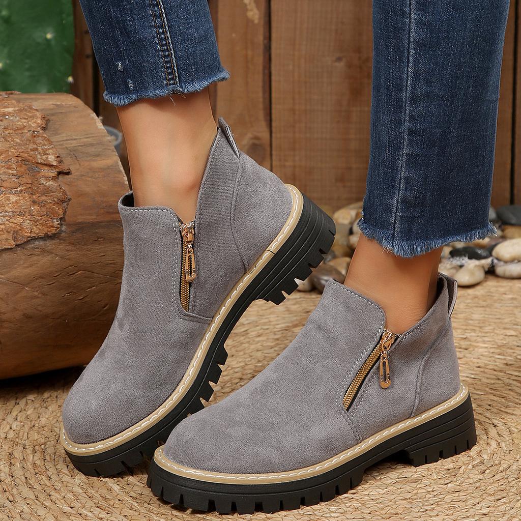 2025 ботинки мартин с круглым носком и боковой молнией, короткие ботинки на толстом каблуке, новые осенне-зимние, большого размера, женские короткие ботинки для внешней торговли