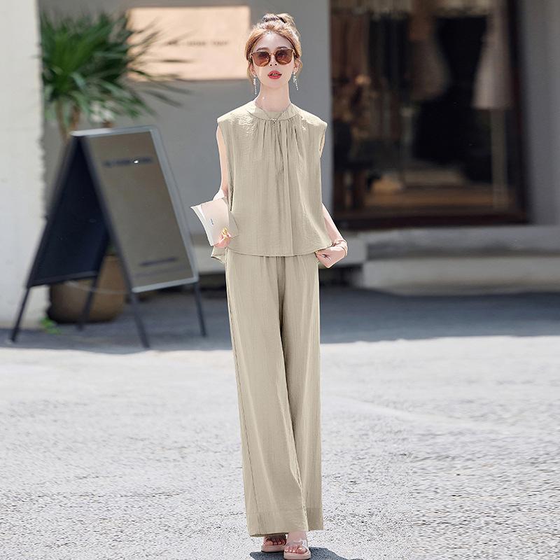 Комплект из двух предметов: топ без рукавов и брюки палаццо. Женский летний новый темпераментный модный повседневный костюм.