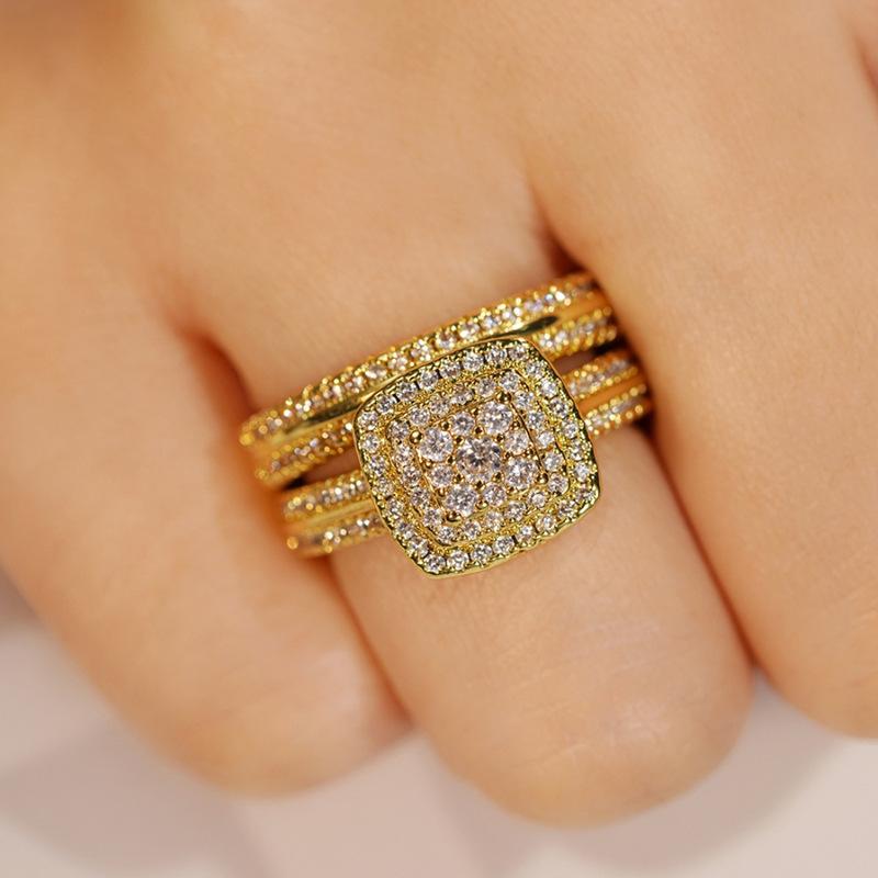 Ring women's fat geometric half-circle diamond jewelry, shiny light luxury dress accessories