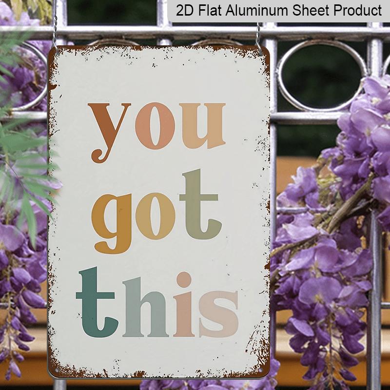 2D Flat, 1pc Vintage "You Got This" Metal Wall Art Sign - Boho Rainbow Design, Distressed White Background with Colorful Lettering, Rustic Classroom