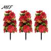 Indoor Outdoor Holiday Accents 22" Artificial Poinsettia Flowers with Ground Spikes, Red Christmas Floral Stakes, Waterproof Inserted PVC Simulation