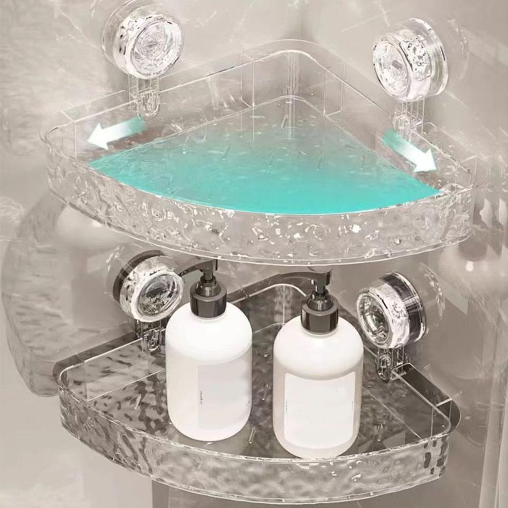 Suction Cup Bathroom Storage Shelf No Drill Clear Wall Caddy Multifunctional Floating Shelf Shampoo Holder Bathroom Accessories