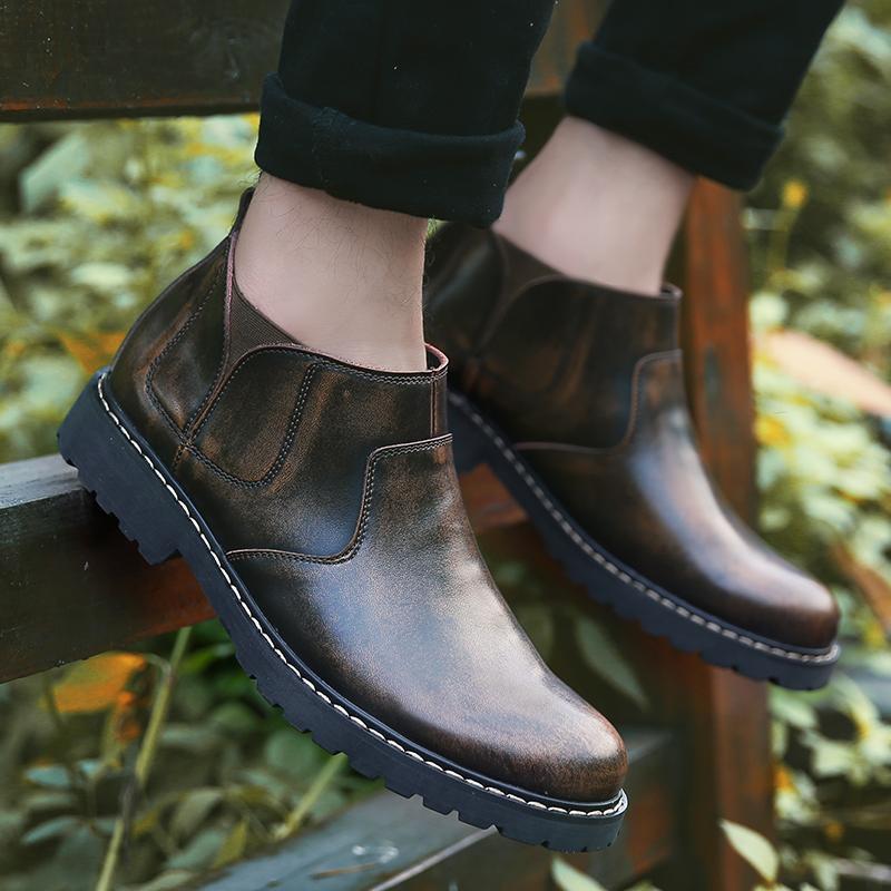 Мужская обувь Длинные ботинки в британском стиле Мужские однотонные ботинки челси Очень большие короткие ботинки Деловая официальная обувь