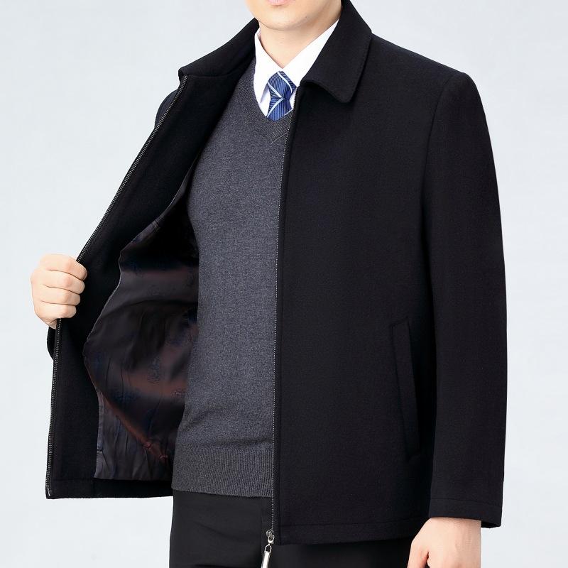 Новые осенние и зимние кашемировые куртки для мужчин среднего и пожилого возраста, шерстяные короткие топы, куртки с отворотами, шерстяные куртки высокого качества