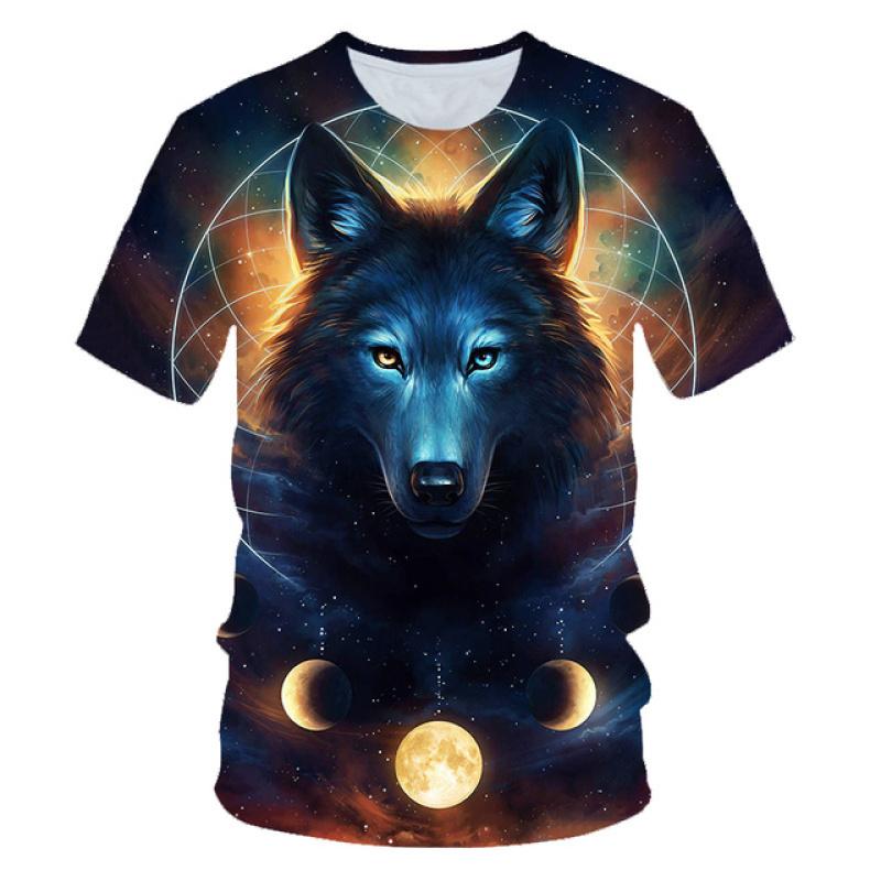 Kids Animal Wolf T Shirt for Boys Summer Autumn Children's Wolf Clothes Short Sleeved Breathable Cartoon Print Cool Wolf Tops