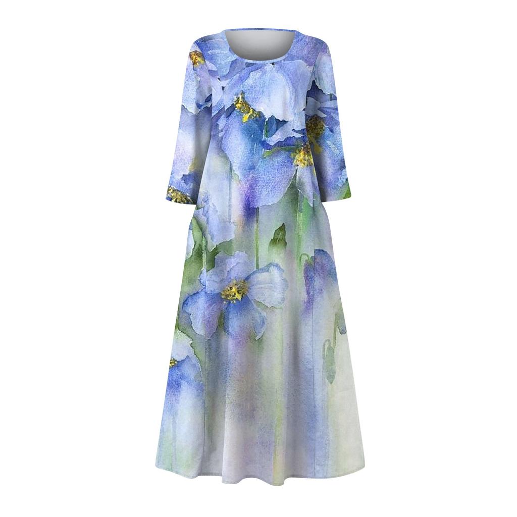 Женское повседневное модное удобное платье с карманами и рукавами 3/4 с принтом