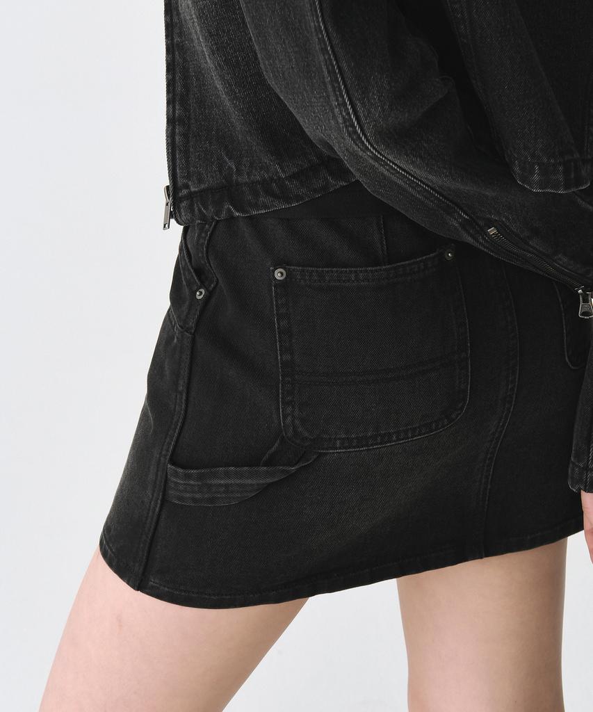 Musinsa Standard Woman Women'S Denim Double Knee Carpenter Mini Skirt [Washed Black]