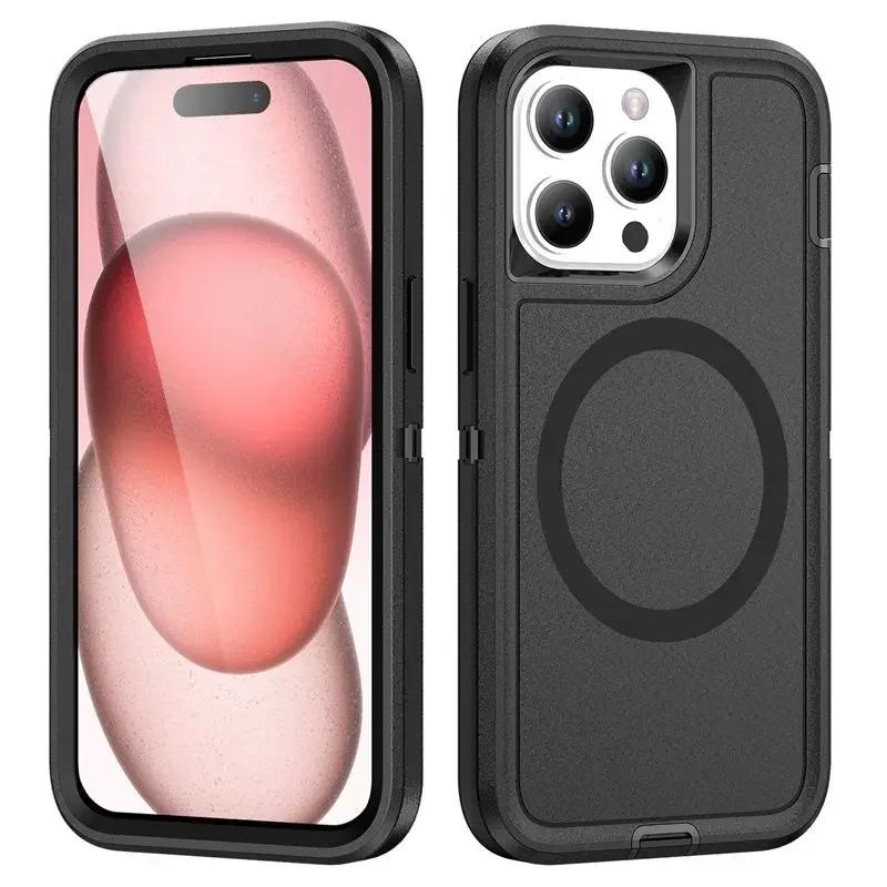 3-в-1 Гибридный усиленный бронированный чехол для IPhone 17 Air 16 15 14 Pro Max Plus Беспроводная зарядка OTT-BOX Жесткий противоударный защитный чехол