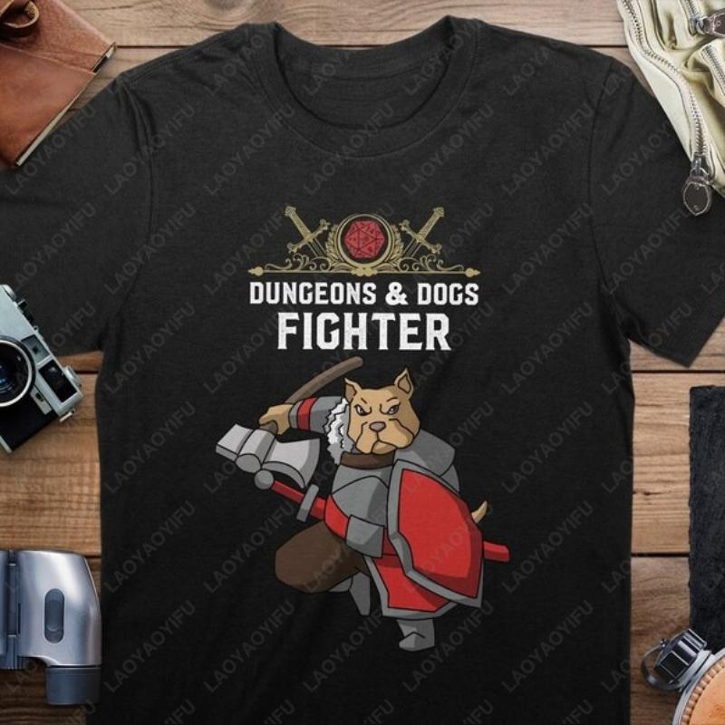 Dungeons and Dogs Fighter DND Inspired Fun Gift Tops DD Fans Men Women Cotton Tees Tabletop D20 Dice RPG Dragons Gamers TShirt
