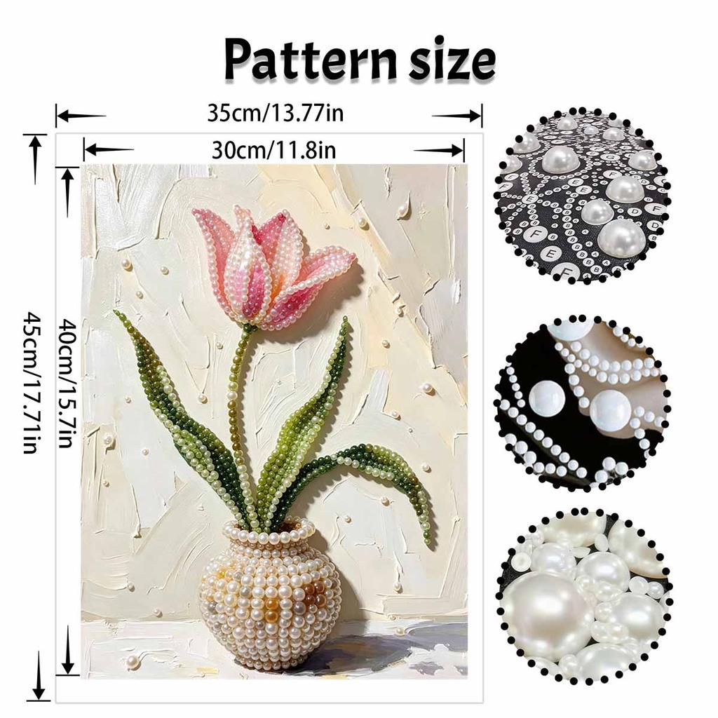 Pearl Painting Art Handmade Pink Tulip Flower Vase DIY Pearl Decoration Painting