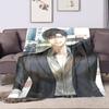 "Charming Anime Man in Urban Setting" Patterned flannel blanket perfect for the bedroom living room, sofa, or a little nap
