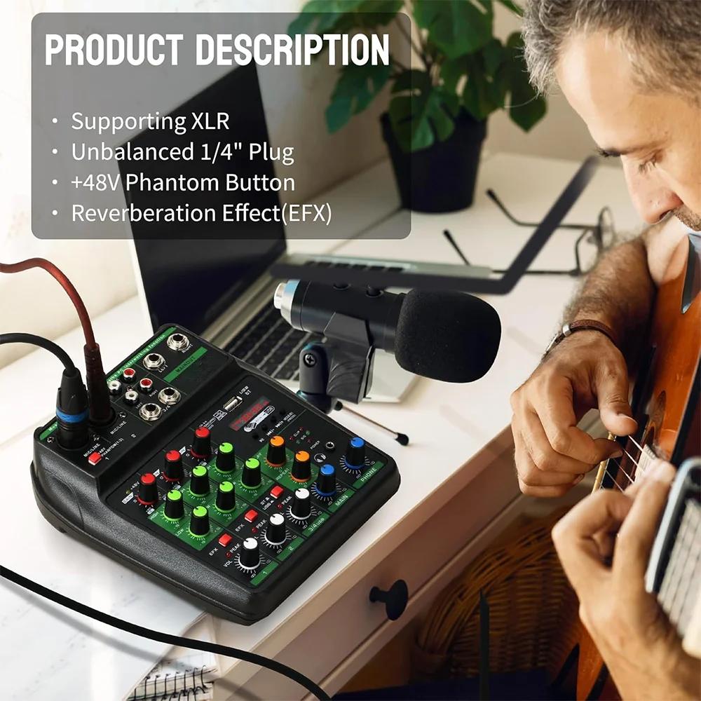 Профессиональный 4-канальный микшер DJ-микшерная консоль с Bluetooth 48 В фантомным питанием Монитор Караоке-система USB-микшер Аудио