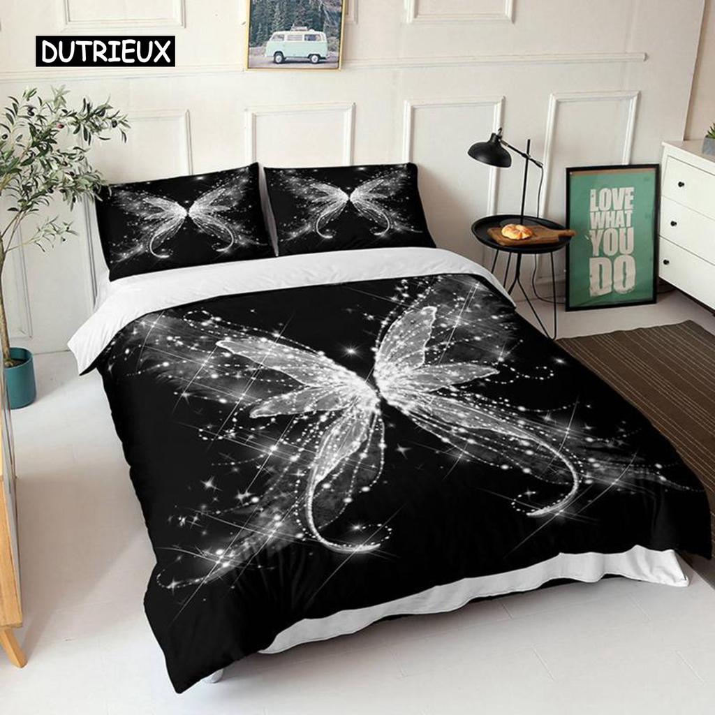Комплект пододеяльников с бабочками размера Queen, сине-белое одеяло с принтом бабочек для девочек, детей и подростков, микрофибровое одеяло