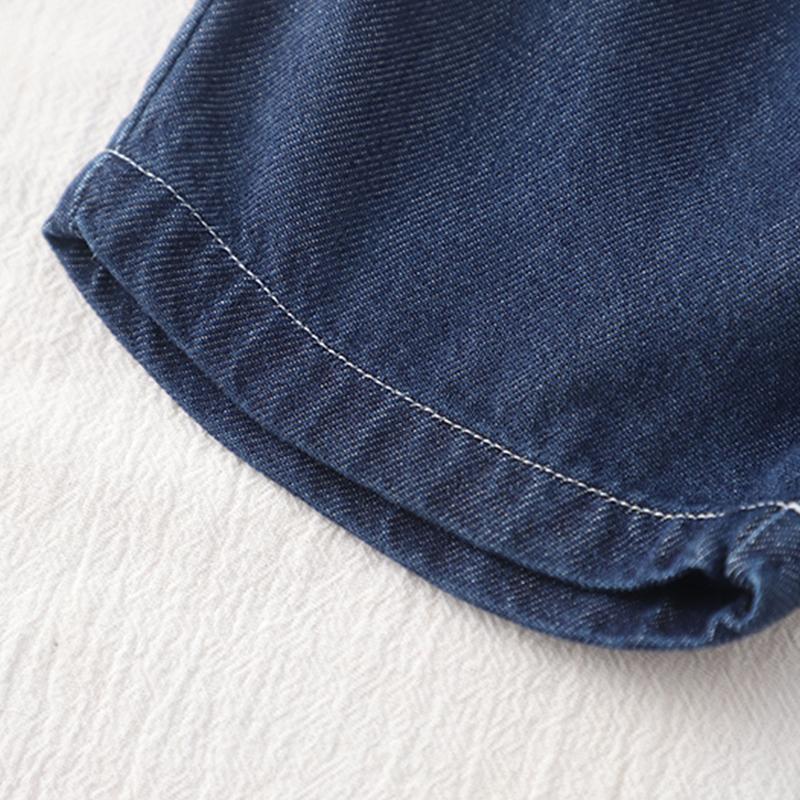 Комплект с короткими рукавами для мальчика 0-5 лет Детская футболка с круглым вырезом и рисунком из мультфильма Повседневные джинсовые шорты Удобная одежда для мальчиков