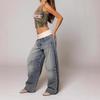 Womens Y2K Vintage Streetwear Jeans High Waist Washed Blue Denim Pants