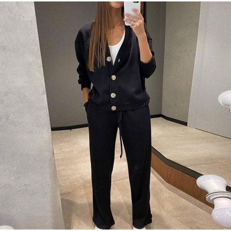 2025 Spring and Autumn New Fashion Single-breasted Casual Suit Cardigan Top Lace-up Pants Two-piece Women's Clothing