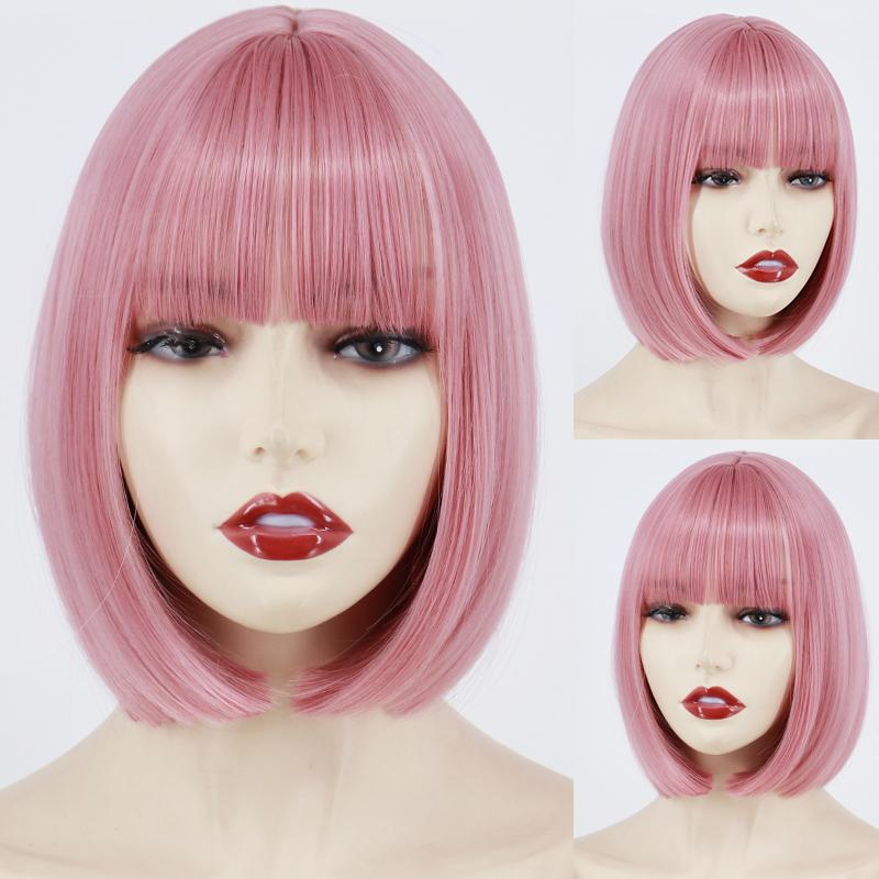 LISI HAIR Women Light Gray Hair with Bangs Synthetic Fiber Wig Cosplay Straight Bob Wig Shoulder Length Straight Bob Halloween Wig