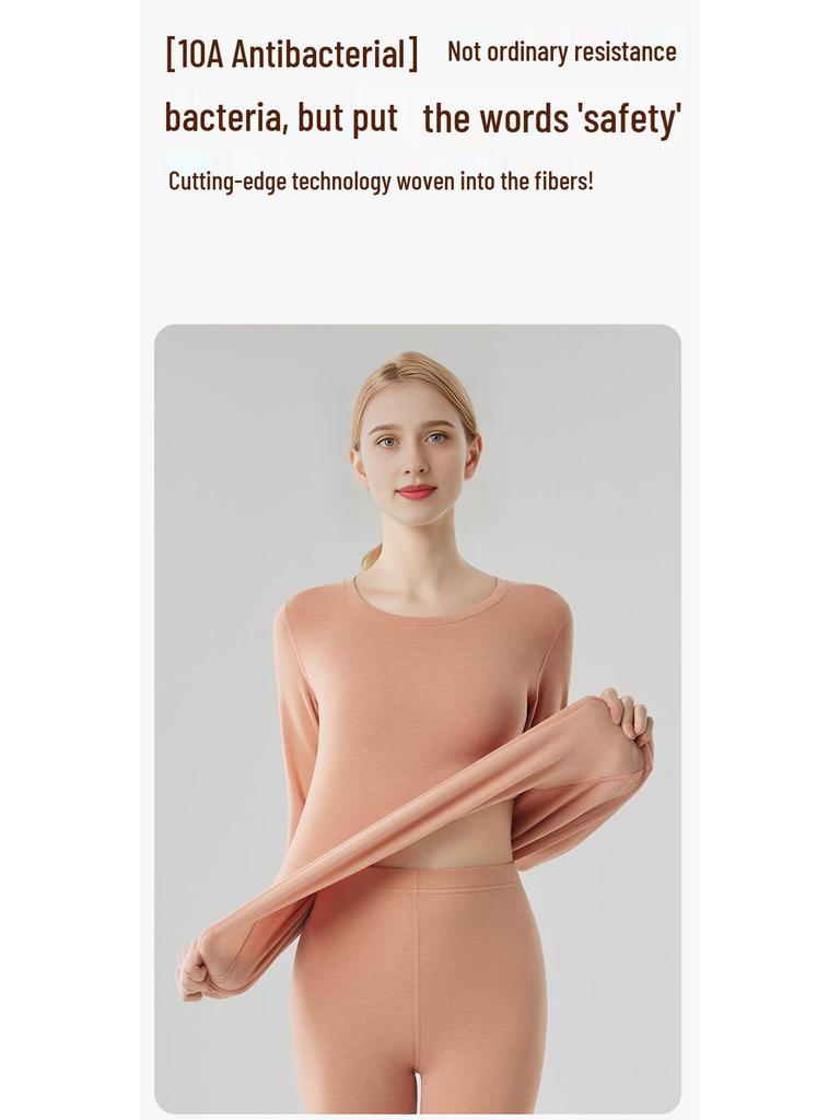 Женский термокомплект из кашемира класса А с флисовой подкладкой - Антибактериальный топ и брюки для осени/зимы.