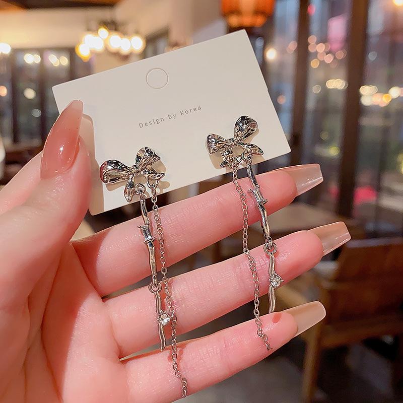 S925 Silver Needle Long Tassel Butterfly Earrings for Women: Luxurious Fairy Style