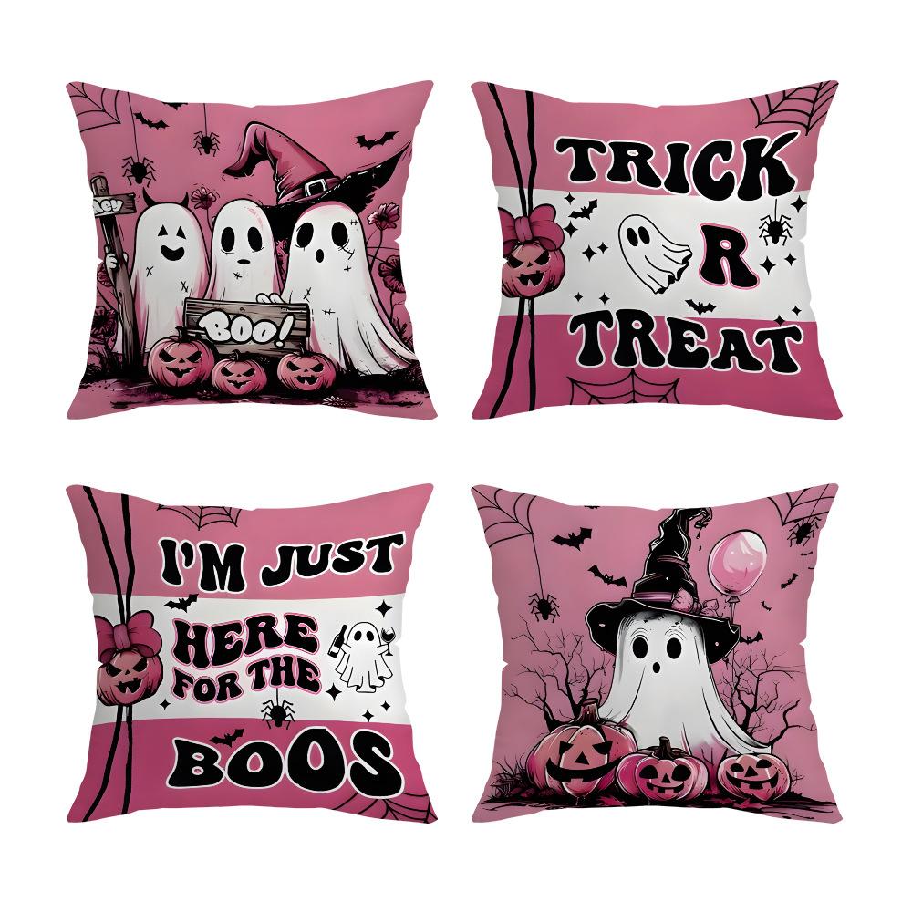New Pink Halloween Trick or Treat Ghost Decorative Cushion Pillow Cover