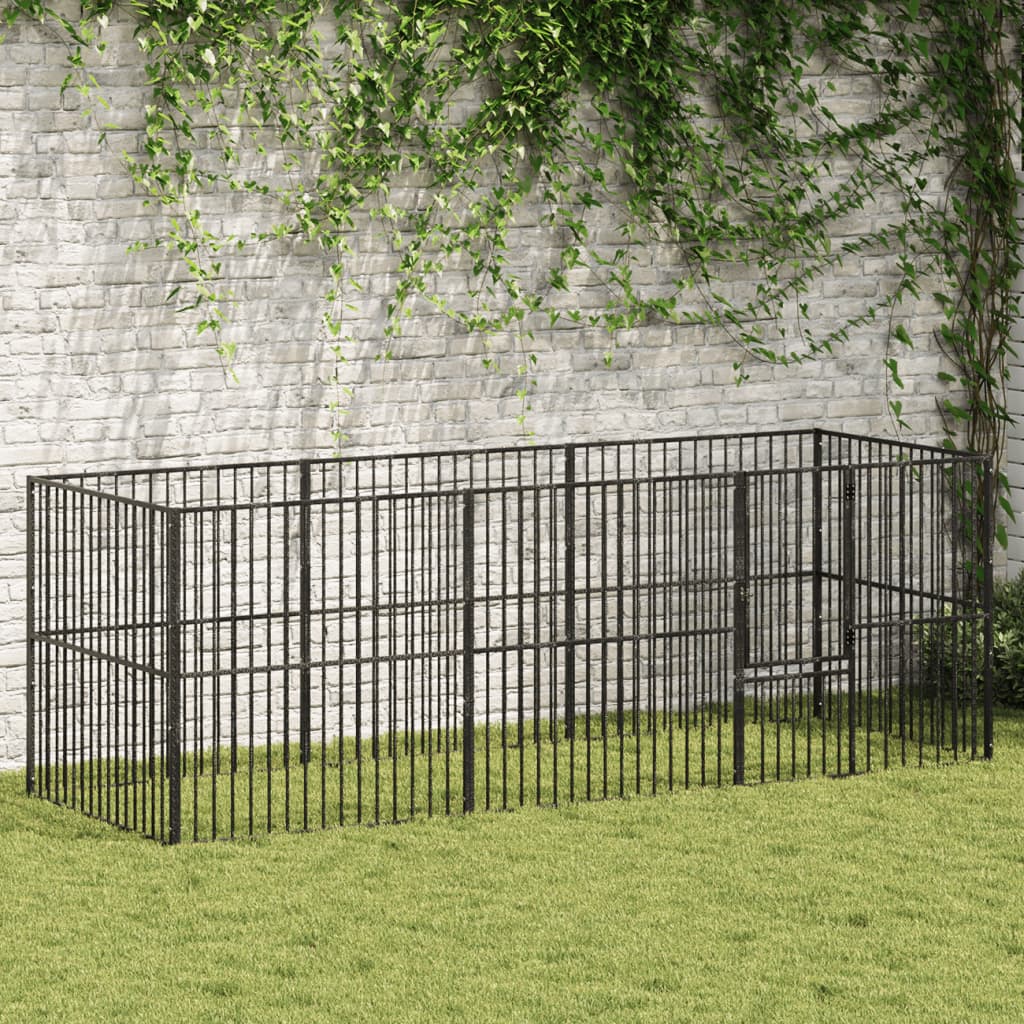 Dog Run Enclosure 8 Piece Black Galvanized Steel