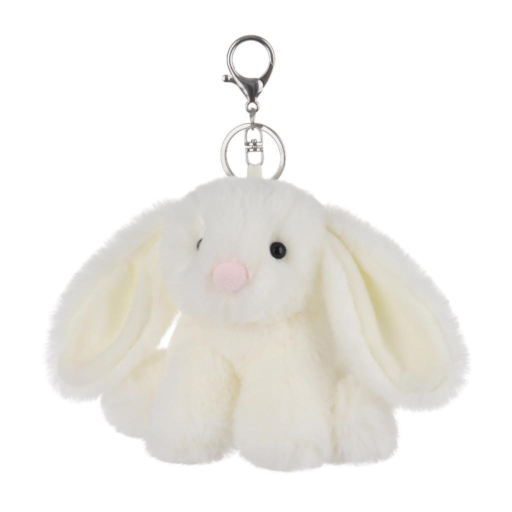 Apricot Lamb Cute White Bunny Soft Keychain Plush Toy, Perfect for Boys and Girls, Fits Kids Backpacks and Purses, 15cm