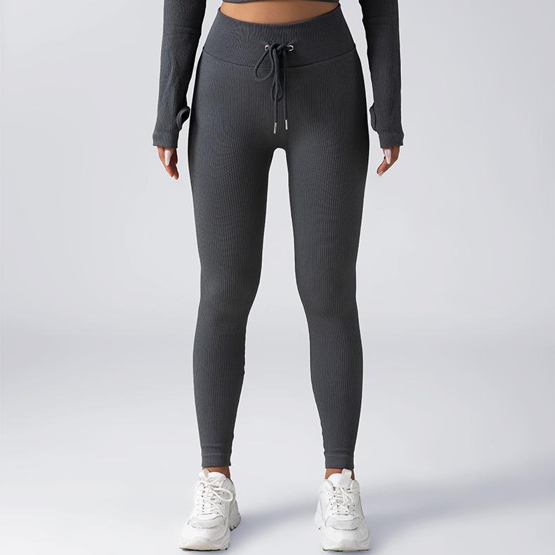 Women's Seamless Fitness Yoga Set: Zipper Long-Sleeve Top & Drawstring Hip-Lifting Trousers