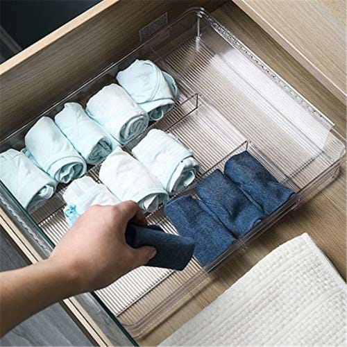SANNO Sliding Cutlery Tray for Drawers, Expandable Dish Storage Tray, Kitchen Storage, Drawer Storage, Cutlery Storage Case, Small Item Storage, Trans