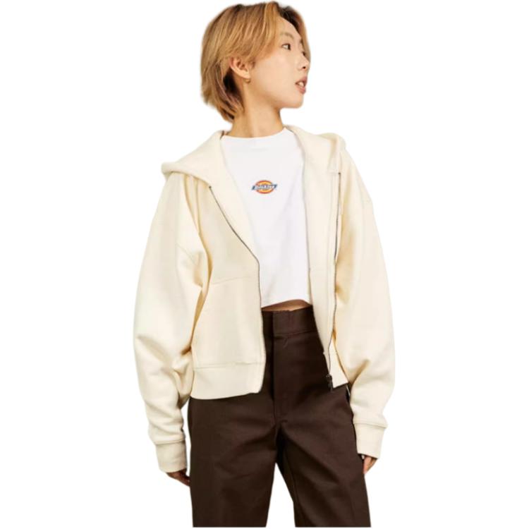 Dickies Однотонный флисовый короткий худи-кардиган женский худи Асфальтово-черный Бежевый DK012346-170644-C4D