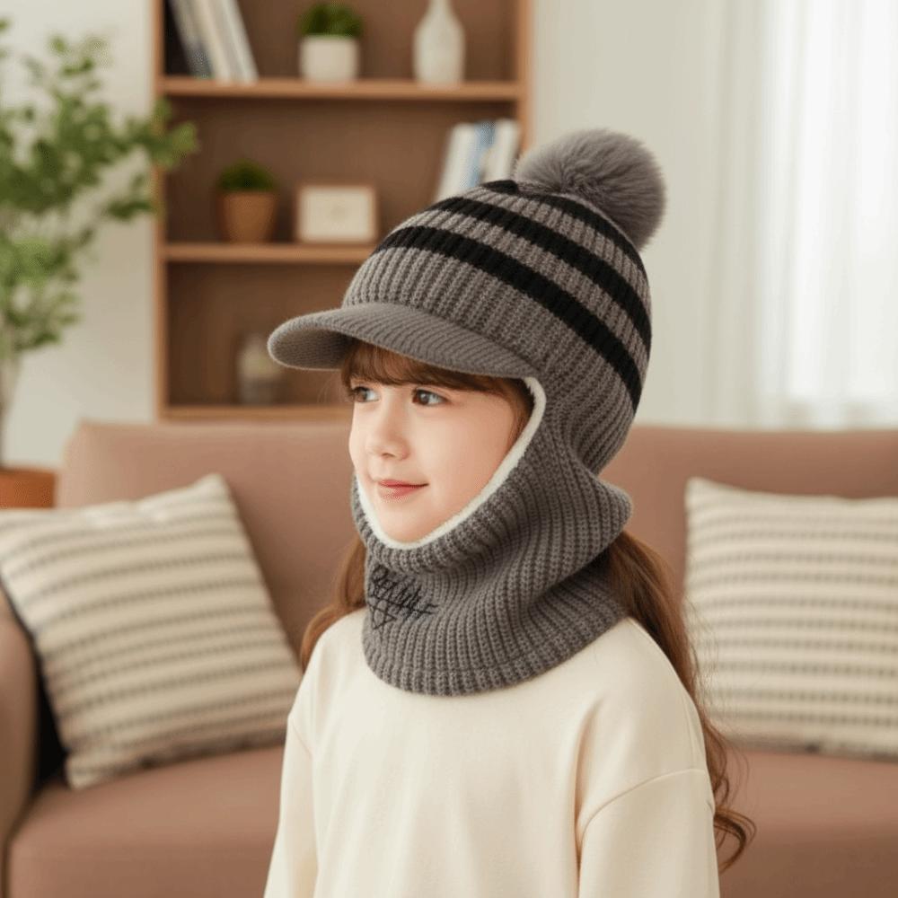 Plush Kids Ear Protection Balaclava Thermal Warm Neck Warmer Hat 2 In 1 Thick Knit Beanie Outdoor