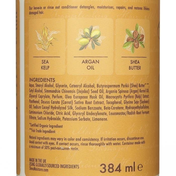 Shea Moisture Après-Shampooing Femme Hydratant et Revitalisant au beurre de karité brut pour cheveux abîmés 384ml