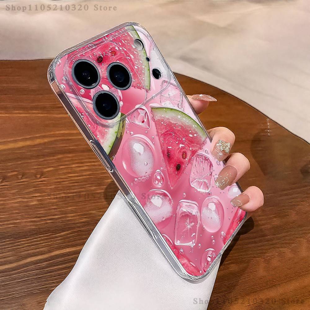Фруктовый Чехол для Телефона Арбуз Для iPhone 17,16,15,14,13,12,11 Pro,Max,Plus,X,XS,XR,SE4,E Mini Прозрачный Мягкий Чехол