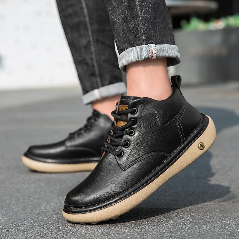 Ручная строчка Натуральная кожа Мужские ботинки Удобная повседневная кожаная обувь для мужчин Ботильоны Большой размер Рабочая обувь