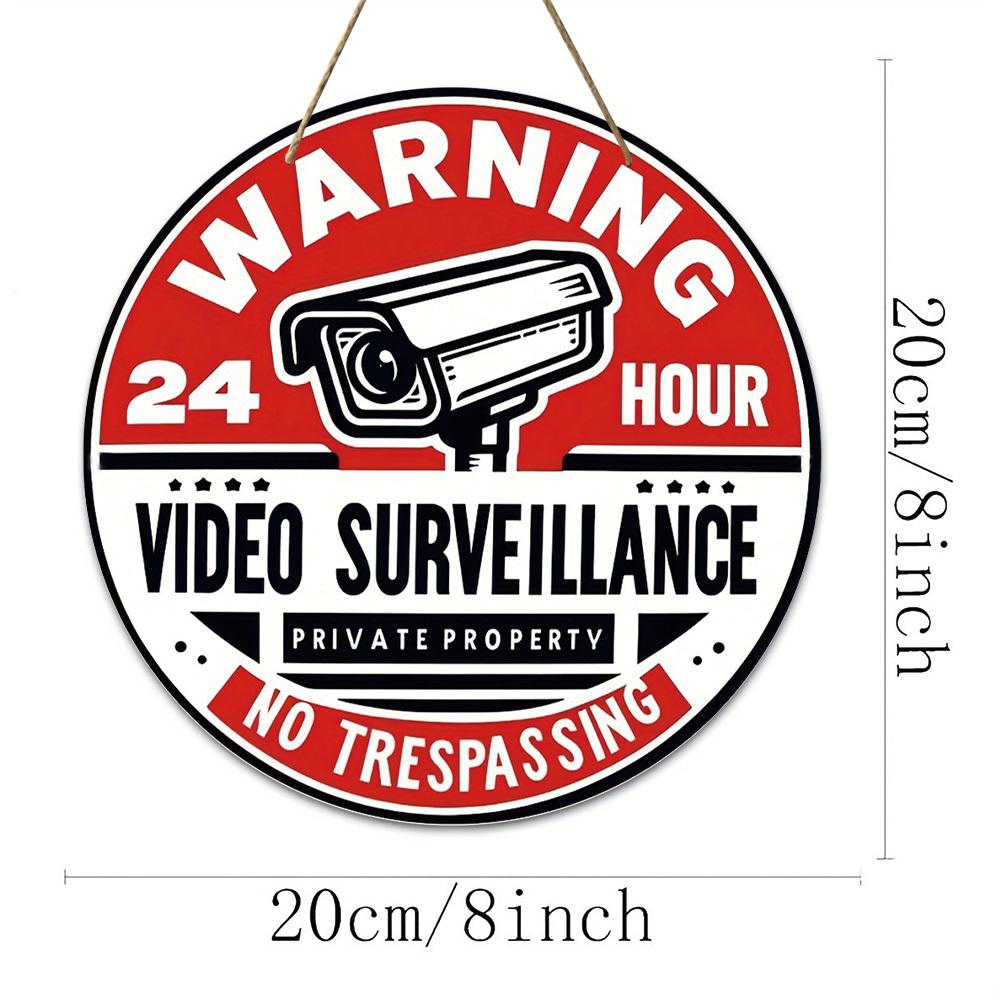 1pc Retro Circular Wooden Sign - 8x8 Inch 24-Hour Video Surveillance Warning Sign for Home Security, Durable Metal Wall Decor for Room, Bathroom, Bar