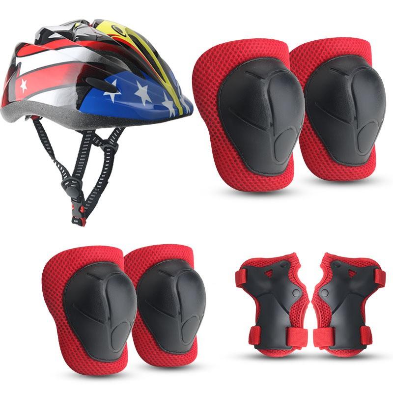Kids Skateboarding Safety Gear Set With Helmet Knee Elbow Wrist Guards Roller Skating Scooter Cycling Outdoor Sports
