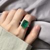 MuShan Jewelry Factory 6-carat Rectangular 10 * 14mm Synthetic Emerald Paraiba Gemstone Ring Women's Pure Silver Vintage Jewelry