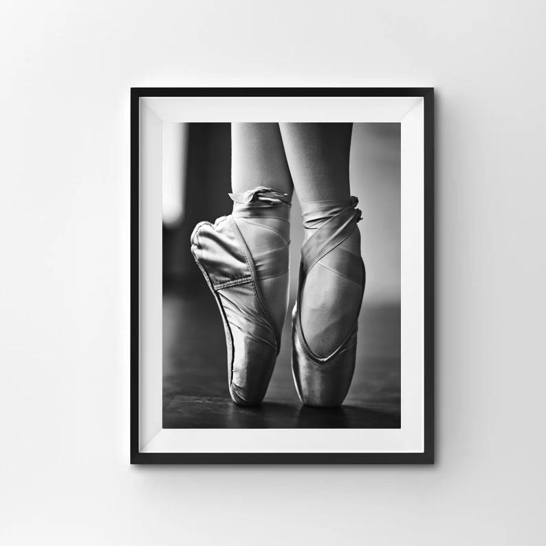 Черно-белые балетки для девочек, балерина, постеры и принты, танцовщица, холст, картина, настенная художественная картина, домашний декор для гостиной