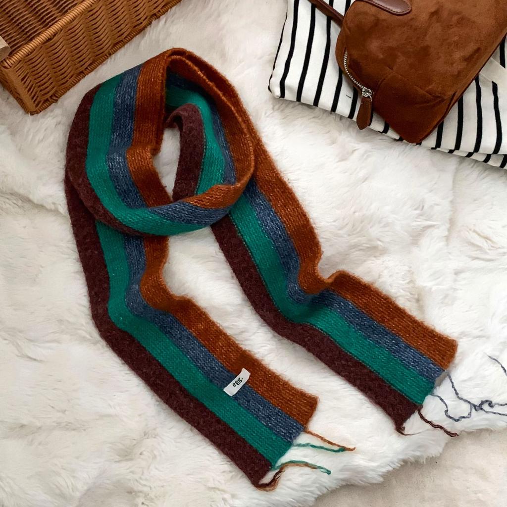 Scarf Korean Atmosphere Rainbow Striped Fringed Knitted Scarf Autumn And Winter Thickened Warm Versatile Scarf