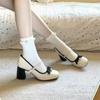 Мода 2025 Женские туфли-лодочки Осень Новая мода Удобные высокие каблуки Массивные каблуки Обувь Бант Жемчуг Элегантная обувь Zapatos De Mujer