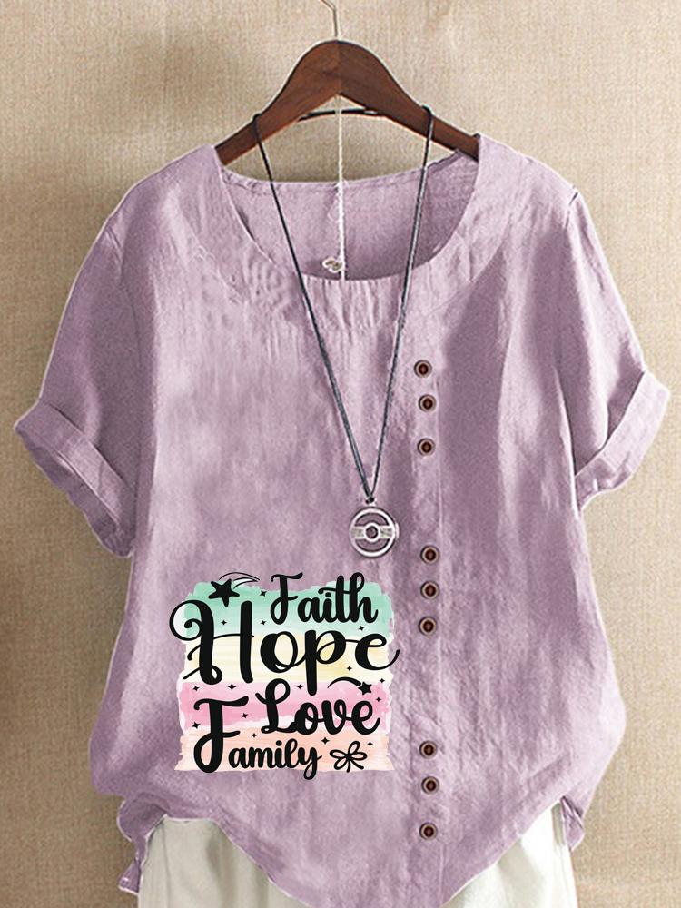 Women's Fashion Quotations with Letter Printing Round Neck Short Sleeve T-shirt Casual Cotton Linen Graphic Shirt Leisure Loose Summer Blouse Tops