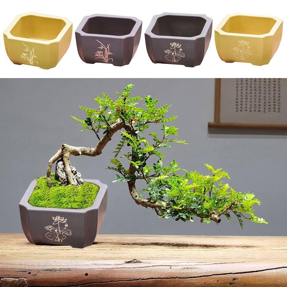 Durable Thick Flower Pot Imitation Purple Clay Bonsai Succulent Basin Simple Plant Bowl Home
