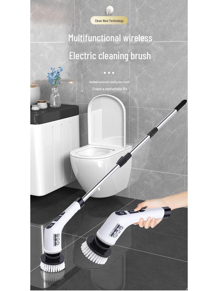 Cordless Electric Spin Scrubber with Long Handle and Crevice Brush for Kitchen and Bathroom