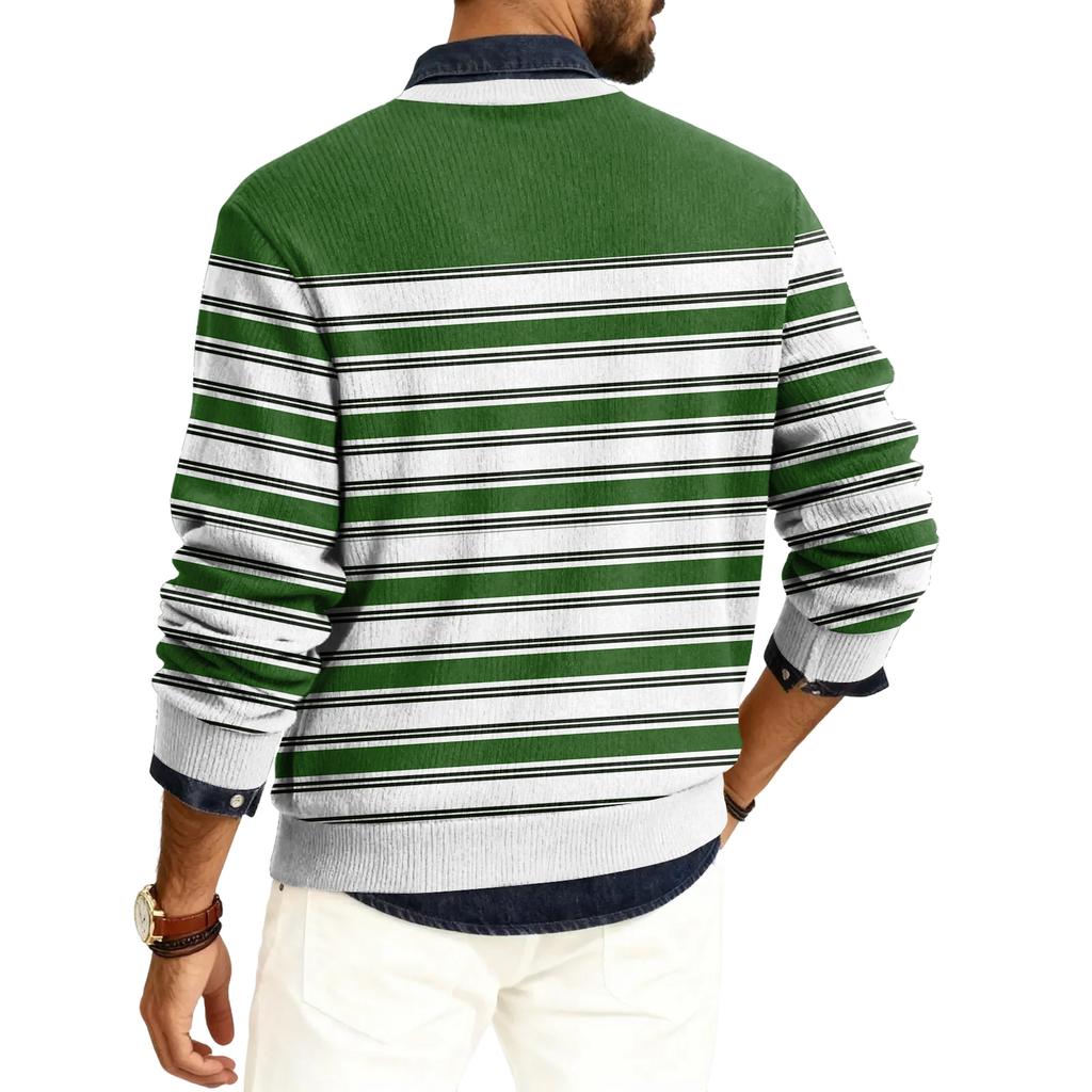 Мужской пуловер с круглым вырезом, длинными рукавами и рубчатой вязкой