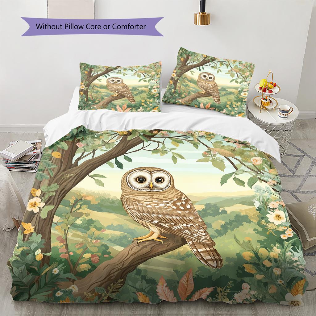 Сова на ветке Узор Комплект постельного белья Одеяло Домашний декор Подарок (1 пододеяльник + 2 наволочки, без наполнителя)