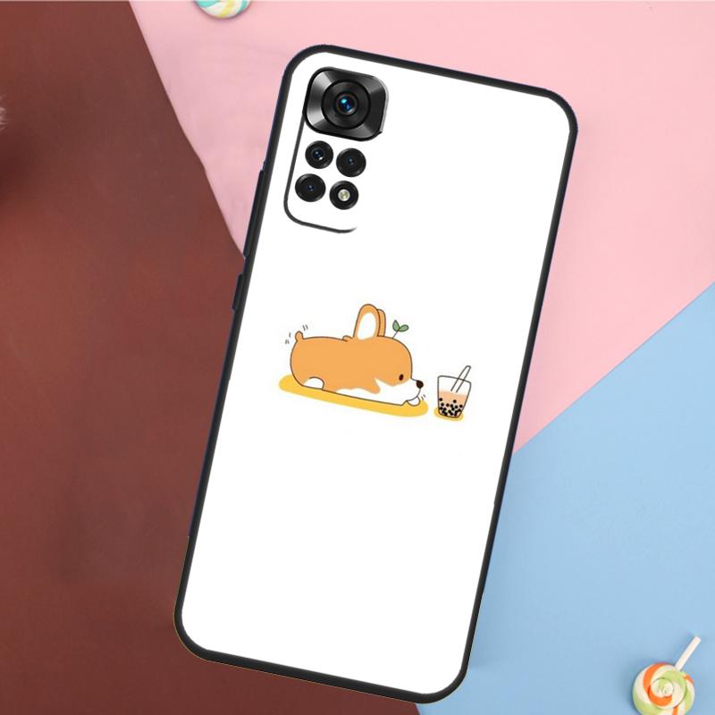 Чехол-обложка с корги и бабл-ти для Xiaomi Redmi Note 13 Pro 14 12 11 9 10 9S 10S 11S 12S Redmi 14C 10C 12C 13C