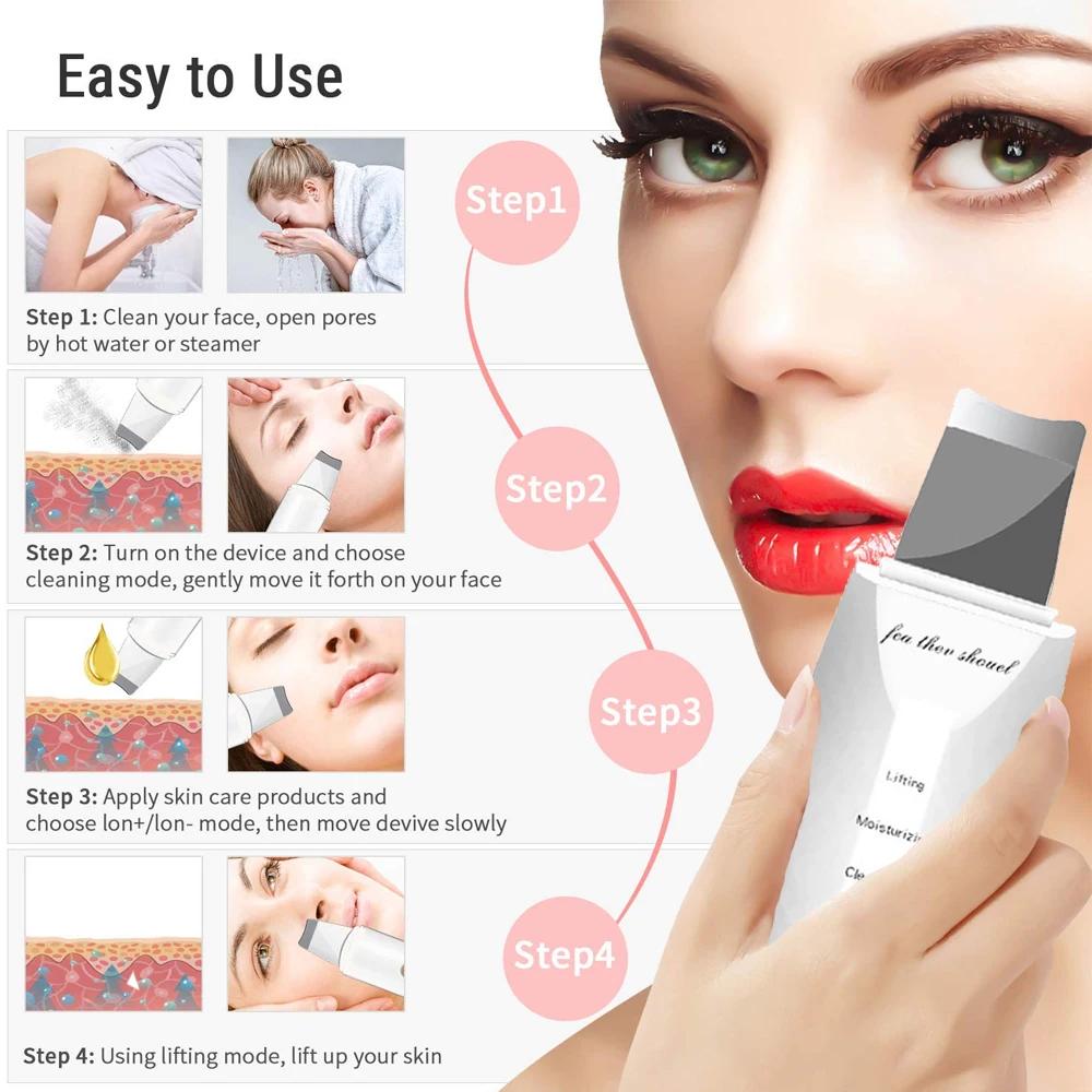 Electric Skin Scraper Ultrasonic Blackhead Remover Deep Face Cleaning Pore Facial Spatula Acne Treatment Tool