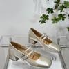 Xiaoxiangfeng Light Mouth Double Buckle with Mary Jane Shoes Women's 2025 Autumn New Fashion Silver with Skirt Thick Heel Single Shoes