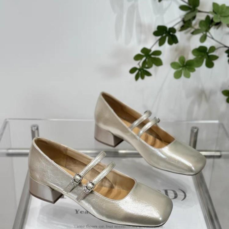 Xiaoxiangfeng Light Mouth Double Buckle with Mary Jane Shoes Women's 2025 Autumn New Fashion Silver with Skirt Thick Heel Single Shoes